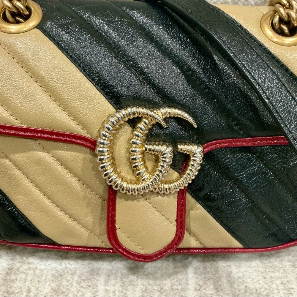 ✨💎RARE💎✨GUCCI Marmont Multicolor Leather Flap Chain Bag w/Dusty and Gift! - Picture 3 of 14